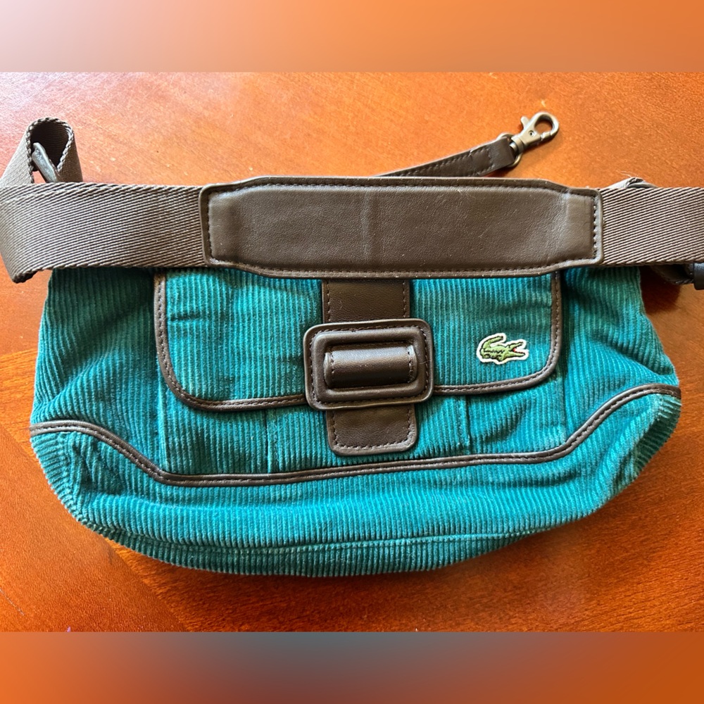 Rare Vintage Lacoste Womens Ladies green Corduroy Shoulder Bag Baguette Fashion